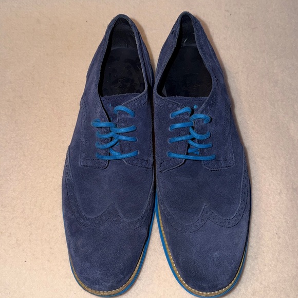 Cole Haan Blue Suede Wing Tip Dress Shoes Men’s Size 11 - Picture 2 of 6